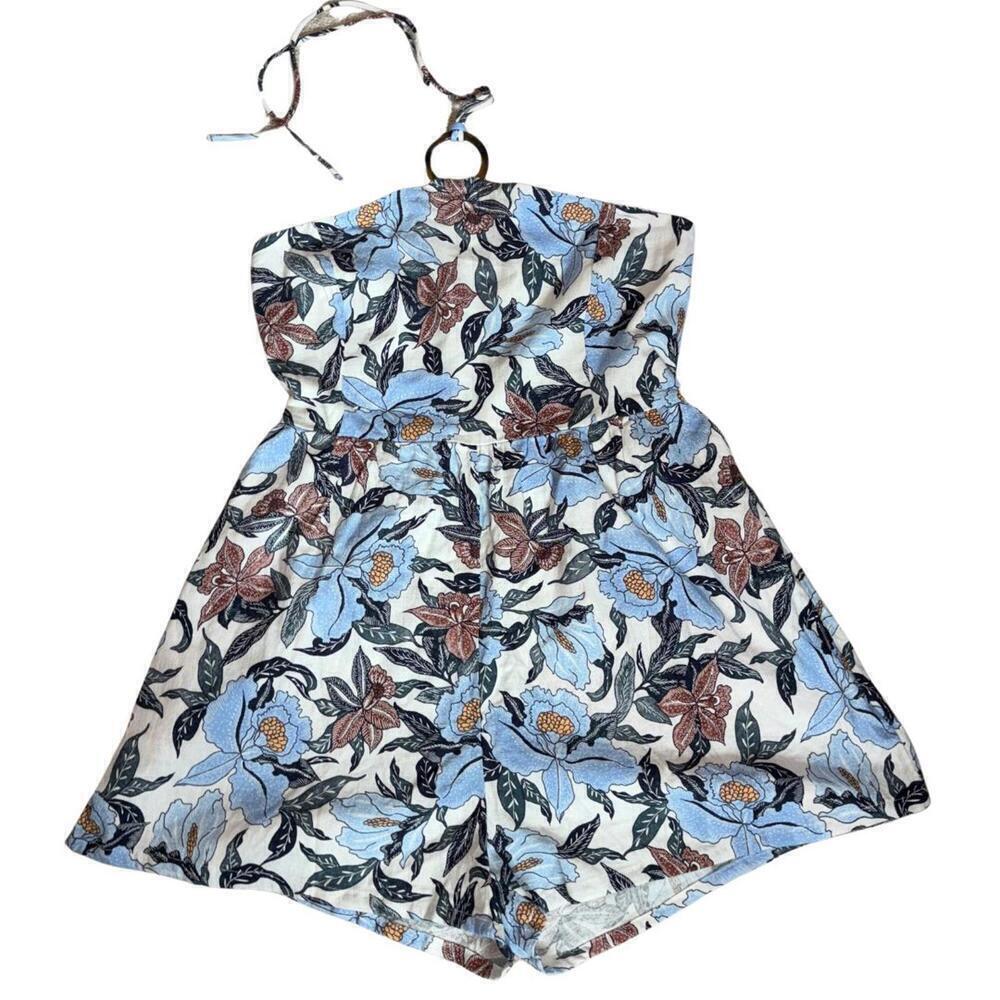Old Navy Linen-Blend O-Ring Halter FloralRomper 3-inch inseam Size: L